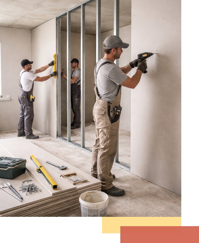 Однослойная перегородка из гипсокартона в ессентуках под ключ, монтаж и отделка