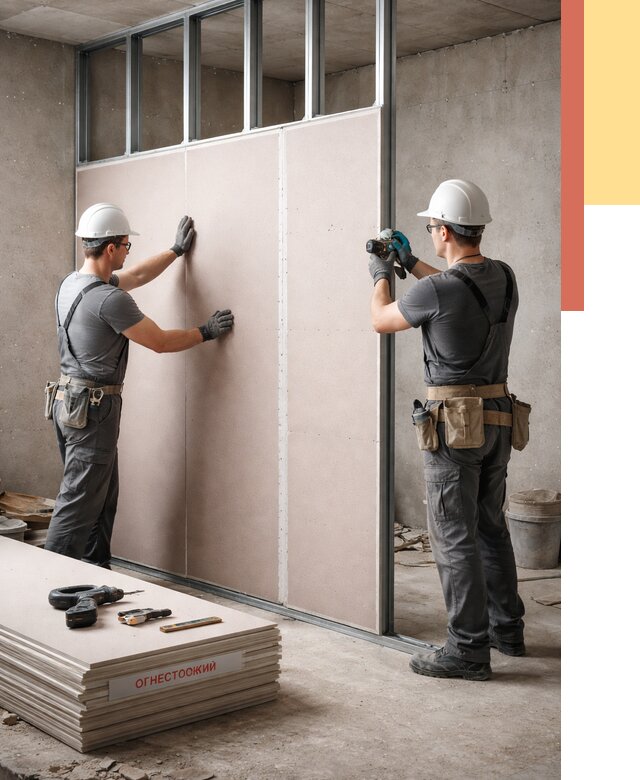 Перегородка из огнестойкого гипсокартона в ессентуках от 1886 руб. под ключ | ОТДЕЛОЧНИК-Ссн