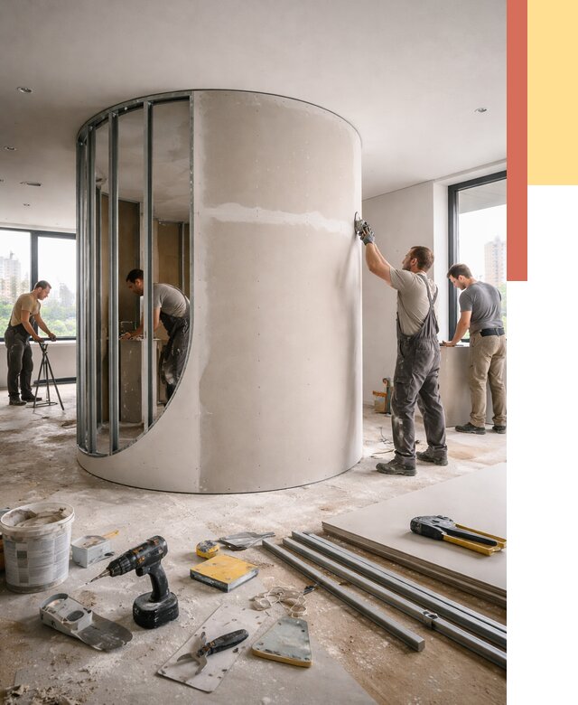 Радиусная перегородка из гипсокартона в ессентуках от 2957 руб. под ключ | ОТДЕЛОЧНИК-Ссн