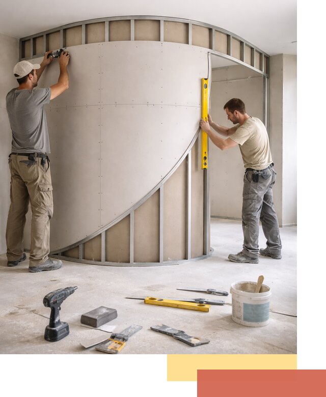 Радиусная перегородка из гипсокартона в ессентуках под ключ