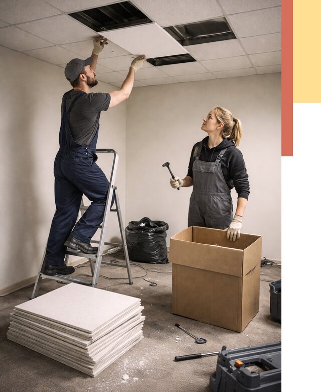 Демонтаж потолочной плитки в ессентуках от 4589 руб. быстро и недорого | ОТДЕЛОЧНИК-Ссн