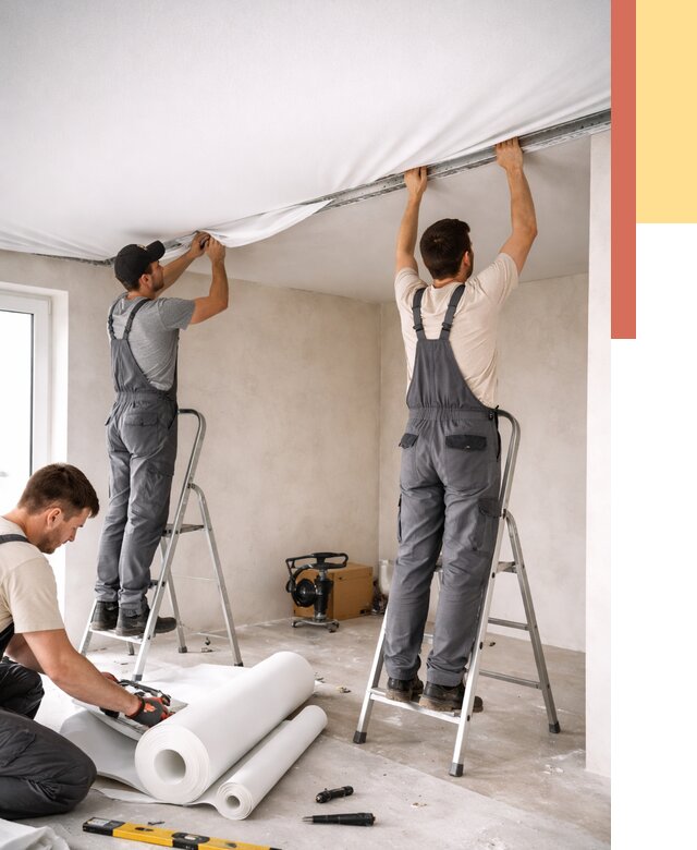 Монтаж тканевого натяжного потолка в ессентуках от 3569 руб. под ключ | ОТДЕЛОЧНИК-Ссн