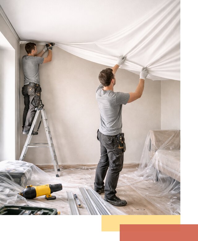 Монтаж тканевого натяжного потолка в ессентуках недорого и быстро