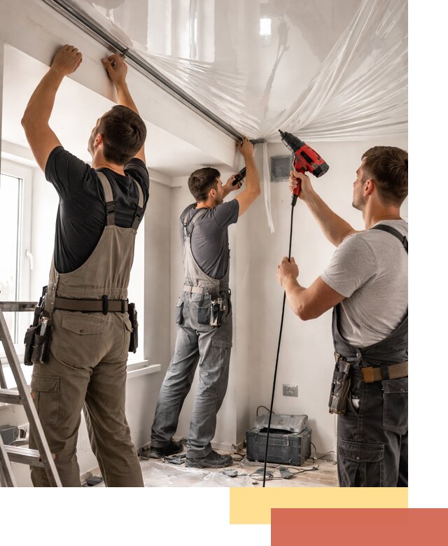 Монтаж глянцевого натяжного потолка в ессентуках быстро и качественно