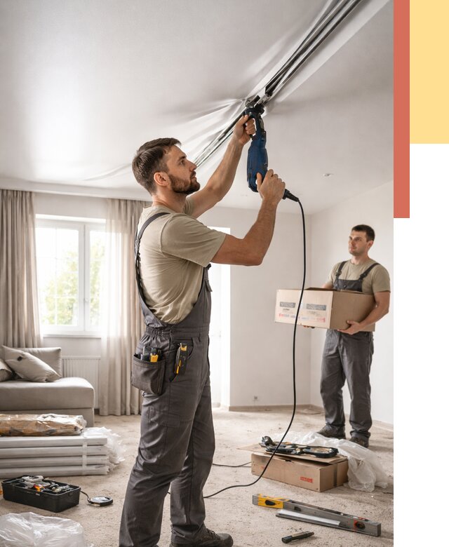 Монтаж сатинового натяжного потолка в ессентуках от 3569 руб. | Быстро, недорого — ОТДЕЛОЧНИК-Ссн