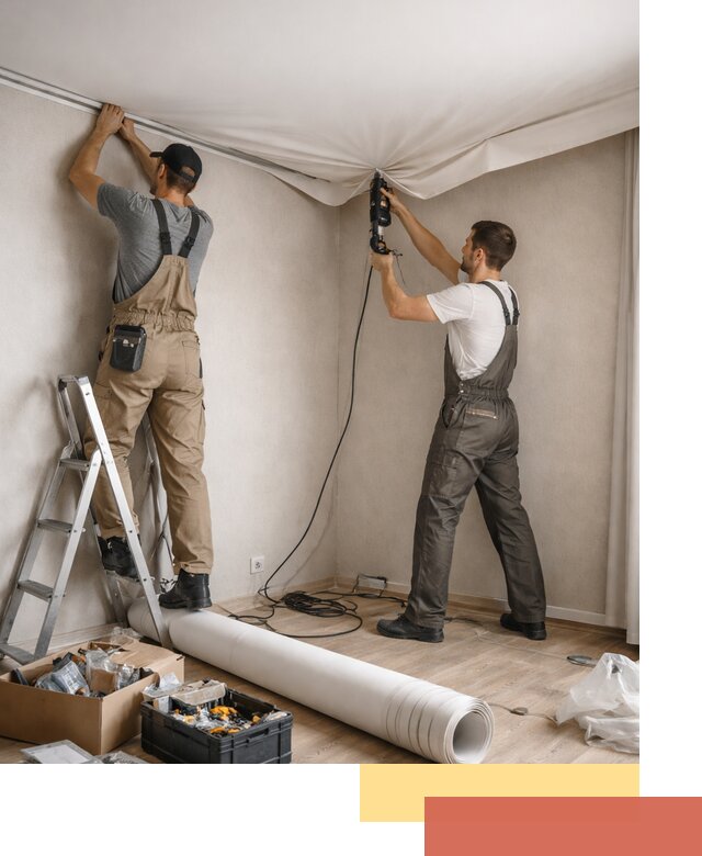 Монтаж цветного натяжного потолка в ессентуках за один день