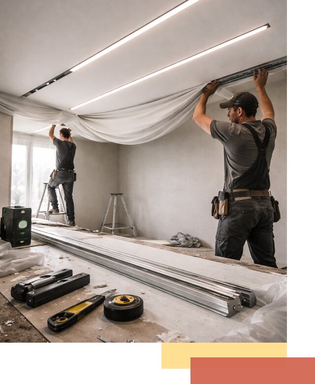 Монтаж натяжных потолков со световыми линиями в ессентуках