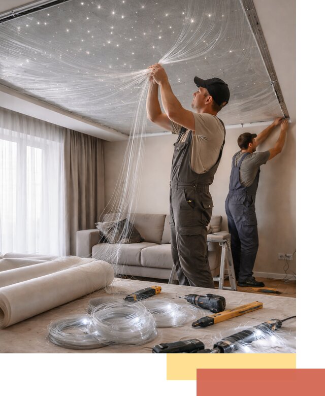 Монтаж натяжного потолка «Звездное небо» в ессентуках