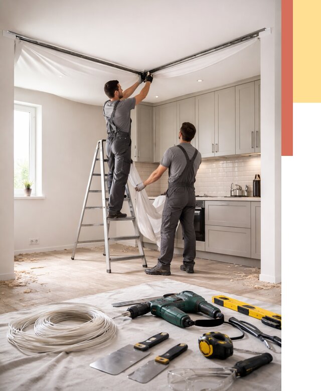 Установка натяжного потолка на кухне в ессентуках от 2447 руб. | ОТДЕЛОЧНИК-Ссн