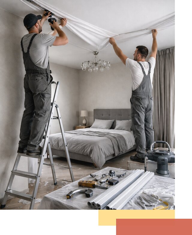 Монтаж натяжного потолка в спальне в ессентуках