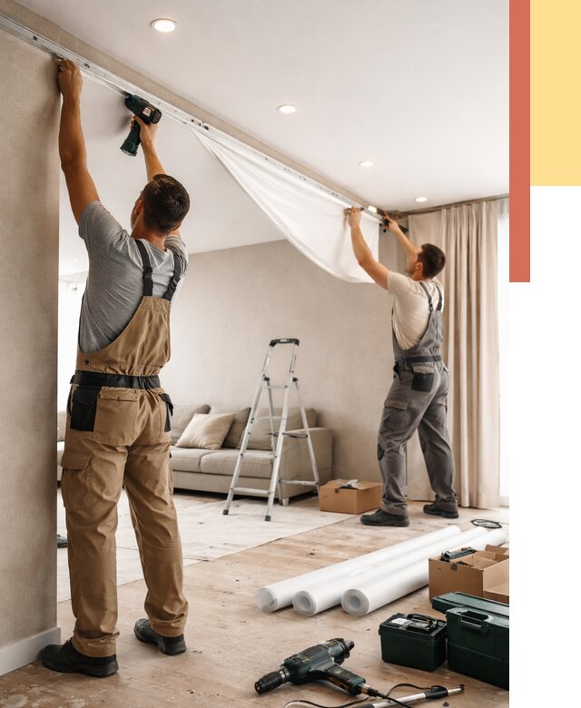 Монтаж натяжного потолка в гостиной в ессентуках от 561 руб. | ОТДЕЛОЧНИК-Ссн