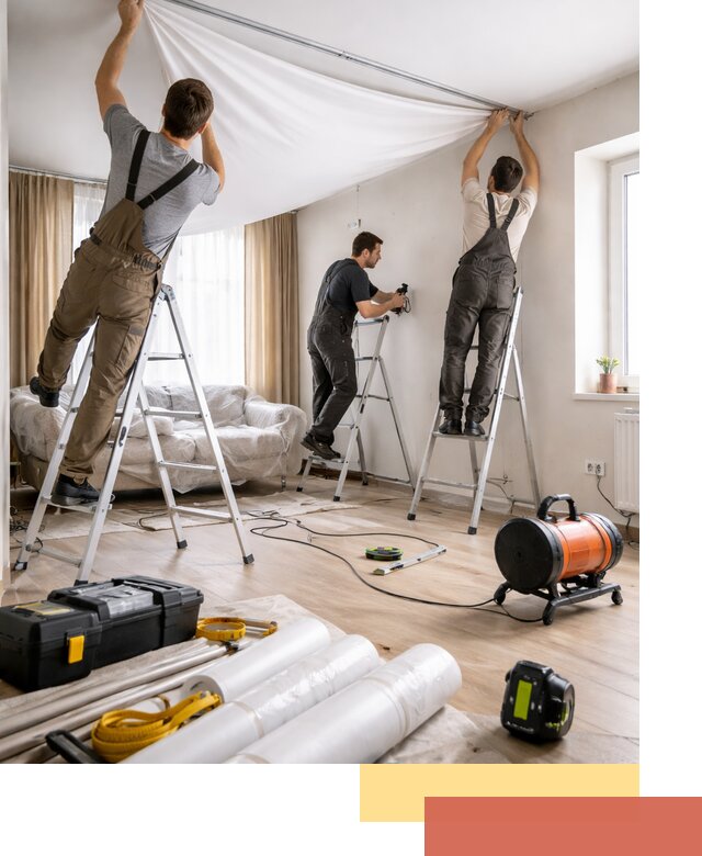 Монтаж натяжного потолка в гостиной в ессентуках