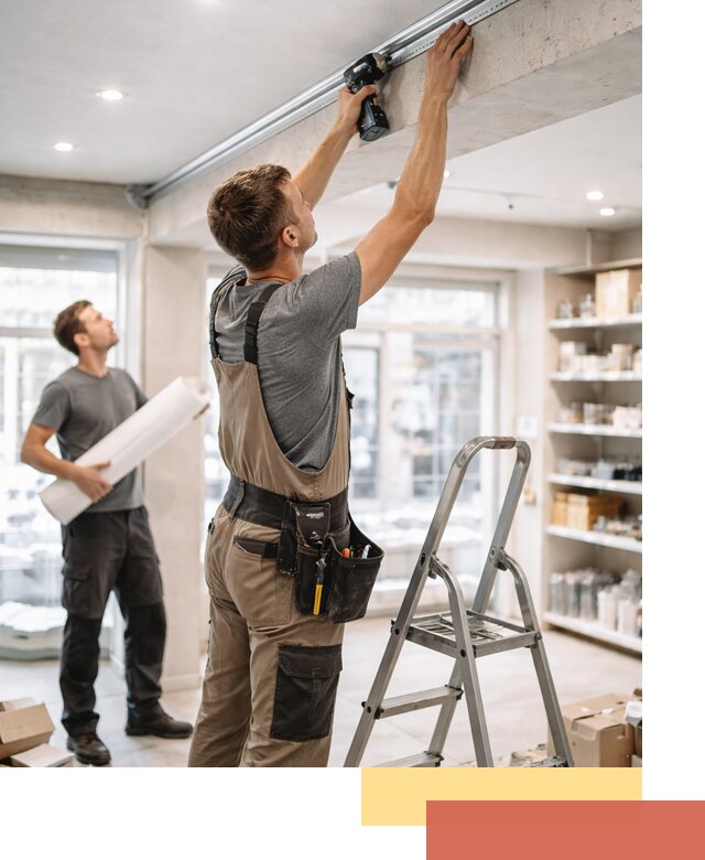 Монтаж натяжных потолков в магазине в ессентуках