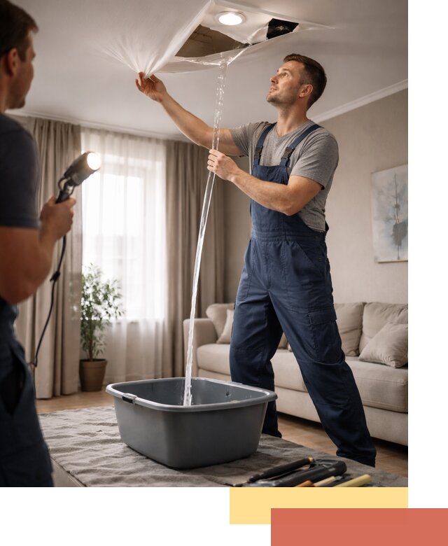 Слив воды с натяжного потолка в ессентуках быстро и аккуратно