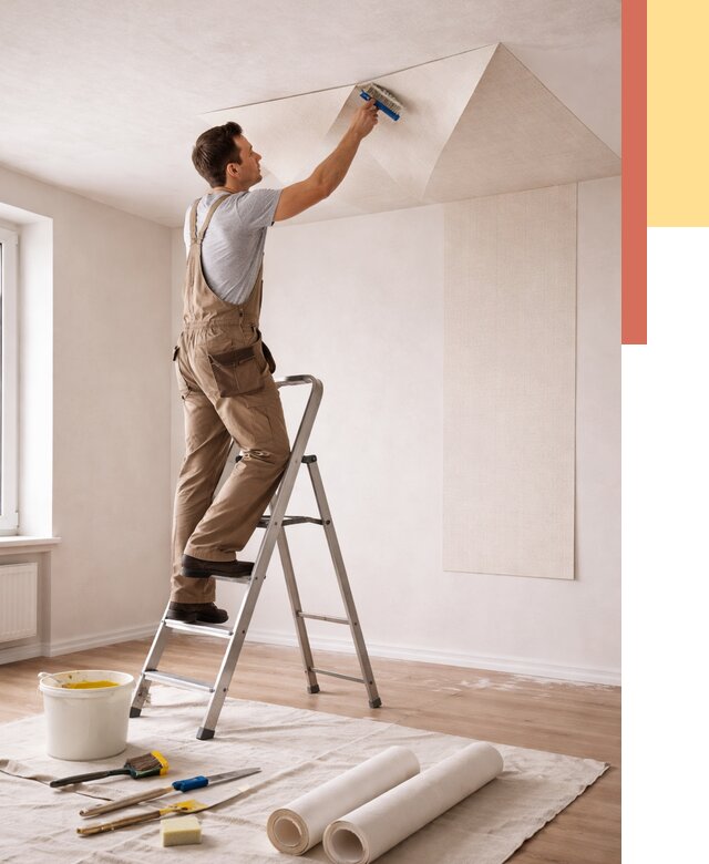 Поклейка обоев на потолок в ессентуках от 4589 руб. быстро и недорого | ОТДЕЛОЧНИК-Ссн